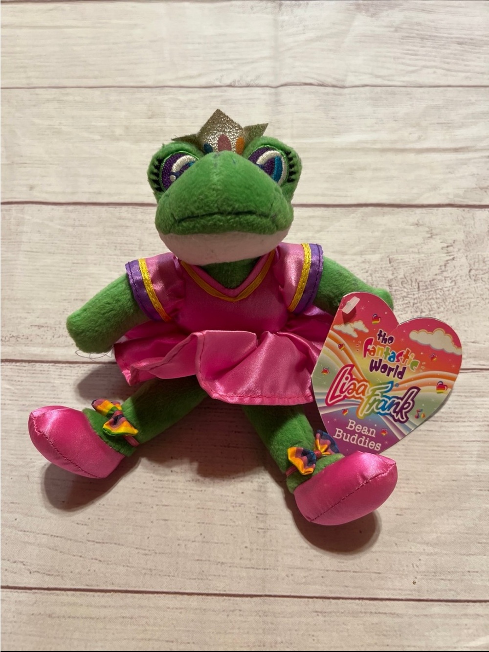 Vintage Lisa Frank Frog Princess plush toy from the Bean Buddies series.